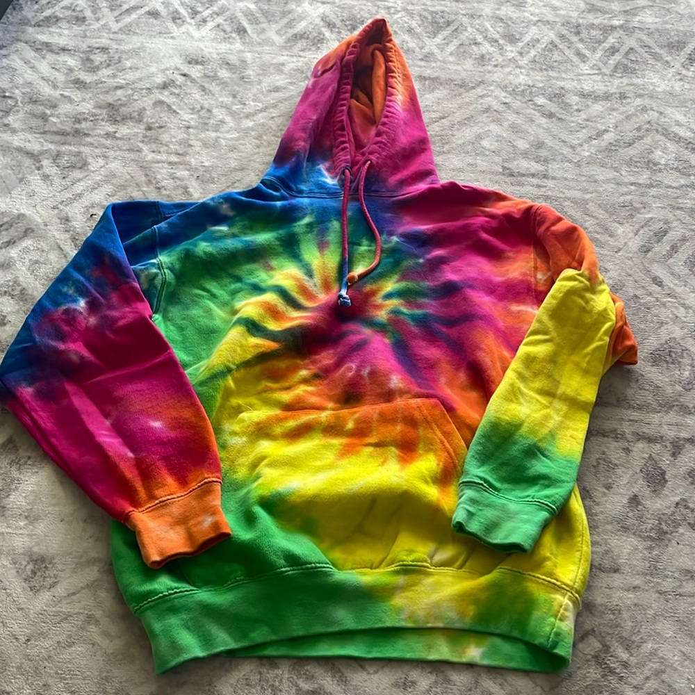 Small Rainbow Tiedye sweatshirt/hoodie with front pocket